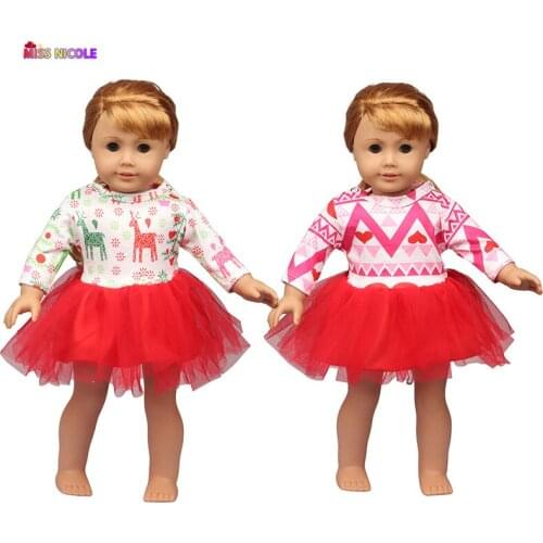 Free Shipping Birthday Present Red elk skirt lace dress 18 Inch American girl Doll clothes accessories （Only sell clothes