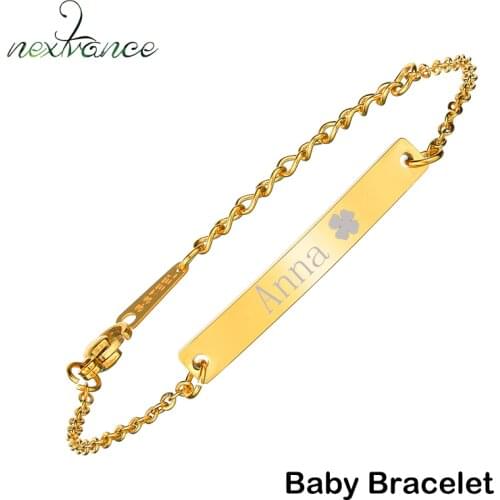 Nextvance Customized Engraving Nameplate Baby Boy Girl Bracelet Stainless Steel Gold Chain Id Tag Bracelets For Kid Gift