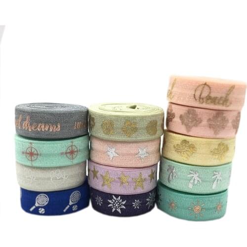 5Yard 15MM Flower Star Sun Leafs Print Elastic Band Spandex Ribbon Sewing Trim Hand Bracelet Garment Accessories