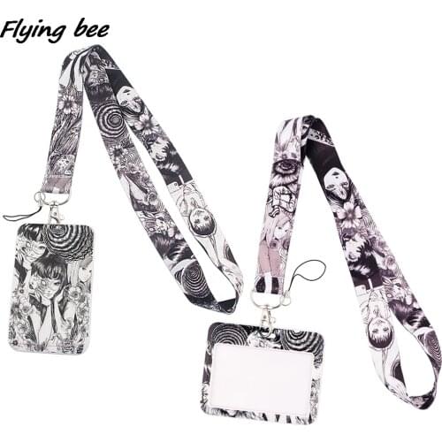 Flyingbee X1953 Horror Girl Tomie Card Holder ID Holder Bus Card Holder Staff Card Lanyard For Keys Phone DIY Hang Rope