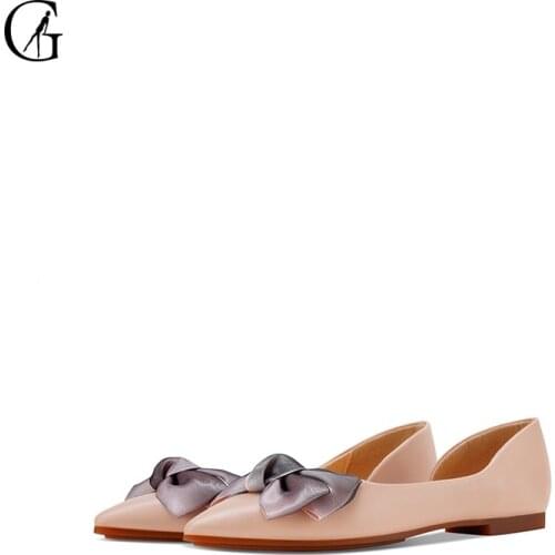 GOXEOU Womens D'orsay Flats PU Matte Apricot Pink Satin Bow Pointed Toe Casual Party Fashion Office Lady Shoes Size 35-40