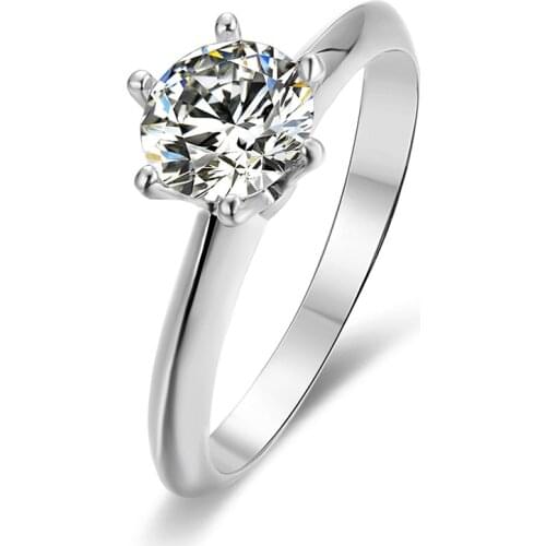Moissanite Six-Claw Diamond Stone S925 Silver Platinum-Plated Moissanite 1 Carat D-color Silver Ring Gift For Valentines Day