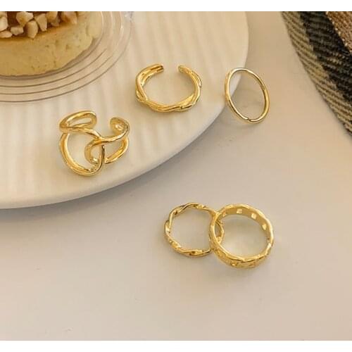 Neo Gothic Metal Five Piece Set Gold Rings For Woman 2021 Korean Fashion Jewelry Student Girls Finger Set Accessories for Gift