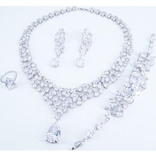 NEW FASHION Retro luxury crystal zircon necklace earring bracelet ring wedding bride banquet formal dress popuplar jewelry set