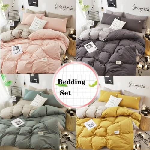 Nordic 4pcs Bedding Set Soft Sanding Quilt Cover Bed Sheet Pillowcase King Twin Size Bedroom Set Queen