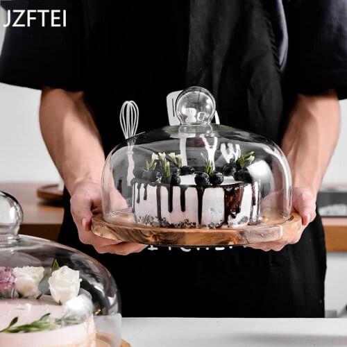 Creative Cake Spinning Platform Wooden Glass Pallets Cover Snack Bread Tray Dessert Display Stand Silk Turntable Kitchen