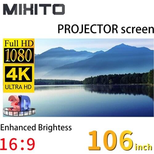 MIXITO 16:9 Projector Metal Curtain 106 110 Inch Anti-Light Screen Home Office Portable 3d High-Definition Enhanced Picture