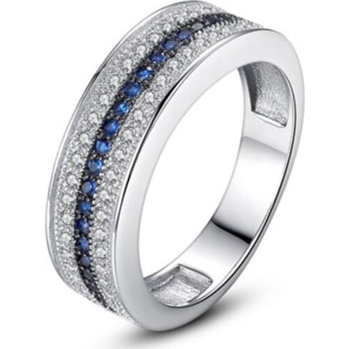 Trendy Blue Crystal Ring Set With White Cubic Zircon Three-layer ring European Fashion Party Jewelry Charm Jewelry