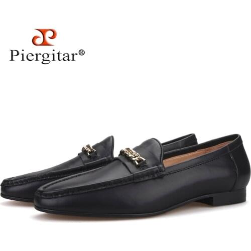 Piergitar new design handmade men penny loafers with gold buckle cow leather slip-on mens dress shoes for wedding and party