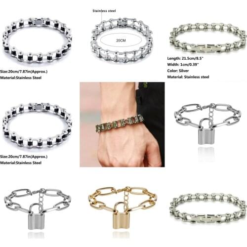 Mens Stainless Steel Bracelet Link Chain Motorcycle Bike Bicycle Chain Bracelets Bangles Jewelry