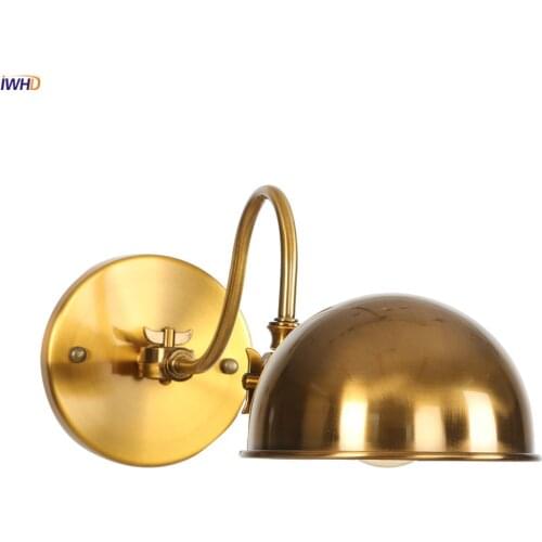 IWHD RH Gold Arm Retro Wall Lights For Home Lighting Bedroom Stair Mirror Loft Industrial Wall Lamp Applique Murale Luminaire