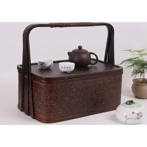 Natural Material Travel Bamboo Food Container Travel Basket For Tea Set Fruit Piknik Travelling Dessert Candy Storage Bamboo Box