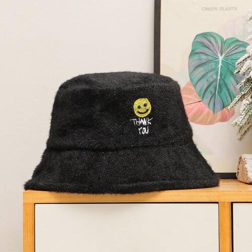 Autumn and winter fisherman hat female gold mink velvet warm hat female trend new fisherman hat smiling face hat basin hat
