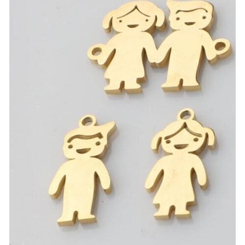 10pcs/lot Stainless Steel Mirror Polish Gold Color Boy and Girl Charms Couple Pendant for Jewelry Making DIY Accessories
