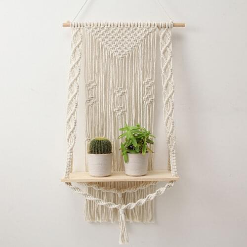 Macrame Shelf Boho Plant Tapestry Wall Hanging Rack Bohemian Decor Hand-woven Wall Shelves Wooden Planter Basket Wall Home Decor
