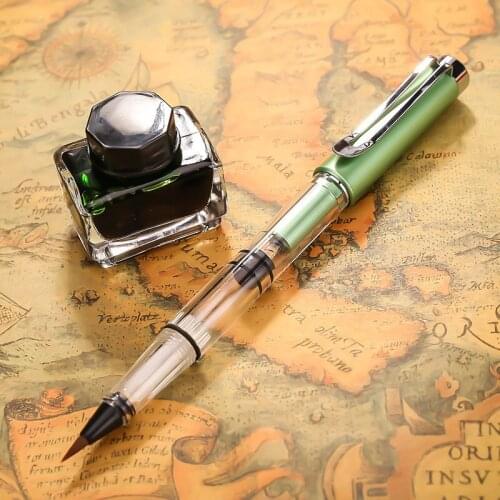1pc Green Metal Color Calligraphy Pen Soft Hair Painting Drawing Watercolor Fountain Pen Writing Brush School Supply Stationery