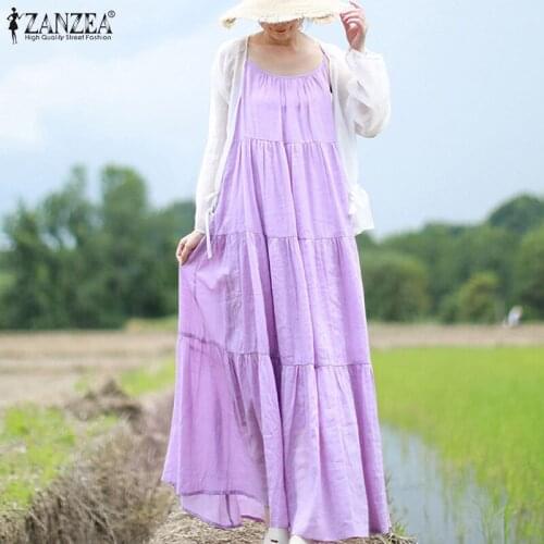 Oversized Womens Summer Sundress ZANZEA Fashion Ruffle Dress Casual Spaghetti Strap Maxi Vestidos Female Holiday Robe Femme