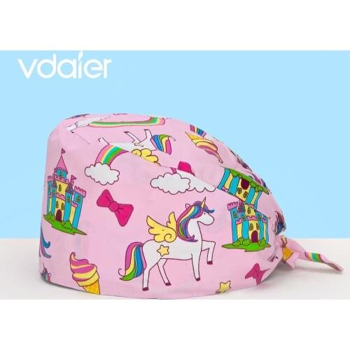 Unisex cotton womens and man operating room hats cartoon printing adjustable scrub hats beauty salon work cap surgery hat