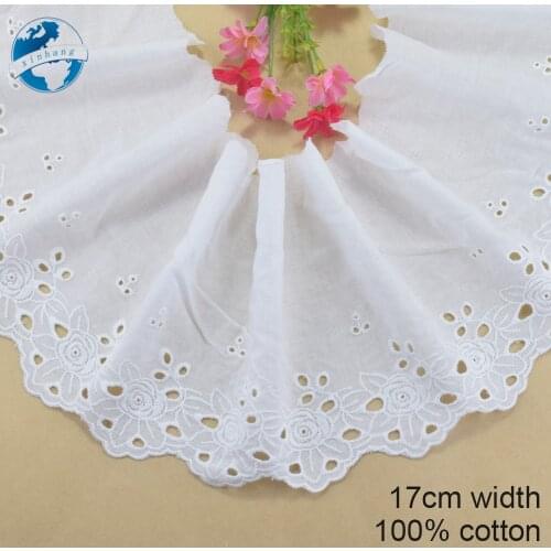 17cm Wide 100% Cotton Embroidery White Lace Sewing Ribbon Trim Wedding Decoration DIY Dolls Colthes Dress Accessories #4209