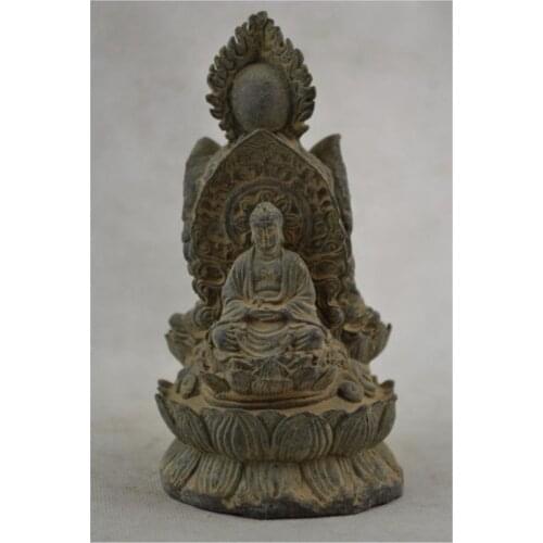 Antique Old Handwork Copper 270 years Carving 3 Buddha Rare Exorcise Efficacious Big Statue