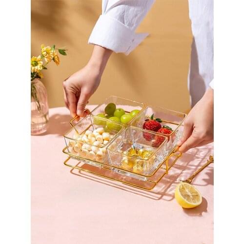 Glass Grid Fruit Plate Home Living Room Modern Snack Candy Plate Net Red Fruit Platos Light Luxury Style тарелки для еды