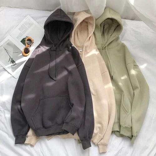 Couple hooded Womans Sweatshirts Solid 13 Colors Korean Female Hooded Pullovers 2020 Cotton Thicken Warm Oversized Hoodies