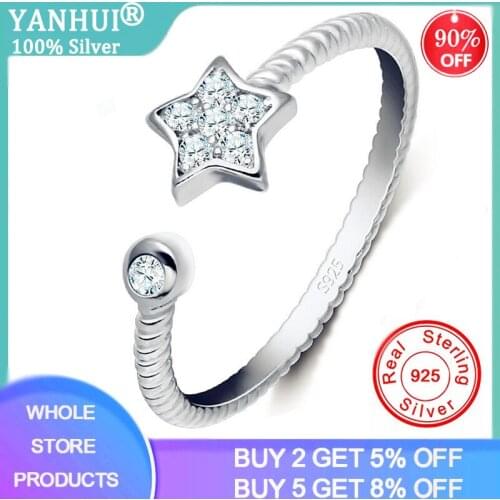 YANHUI New Fashion 925 Sterling Silver Female Star Opening Ring Inlay Zircon CZ Twist Ring Tail Simple New Style Bijouterie Boho