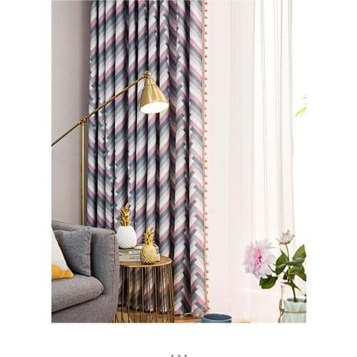 Custom curtain Nordic Simple livingroom geometry pink gray shading diamond bedroom blackout curtain tulle valance drape M866