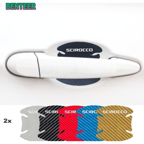 2pcs Carbon Fibre Car Door Handle Protection Sticker For Volkswagen GTI R Scirocco