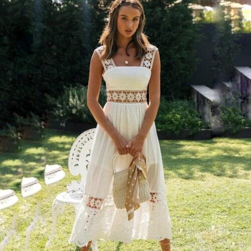 Summer New Hollow Out Dress Women White Lace Dresses Long Maxi Casual Elegant Vestidos Party Robe Clothing 2021 for Female