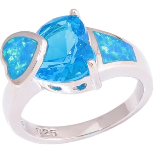 CiNily Created Blue Fire Opal Blue Zircon Silver Plated Wholesale Hot Sell Women Jewelry Ring Size 6-9 OJ9587