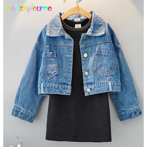 2Piece 2-6Years Spring Fall Toddler Girls Clothes Korean Fashion Denim Baby Coat+Black Dresses For Children Clothing Sets BC1586