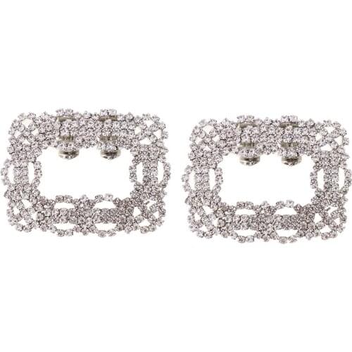 2x Crystal Sparkle Square Shoe Clips Wedding Bridal Accessories for Women