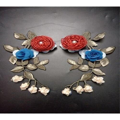 3d Flower Embroidered peal rhinestone beaded patches apliques de roupa applique sew on patches for clothes bordados para costura
