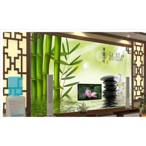 3d wallpaper custom 3 d TV 3 d home The sitting room bamboo pebbles scenery flowers TV setting wall picture wallpaper
