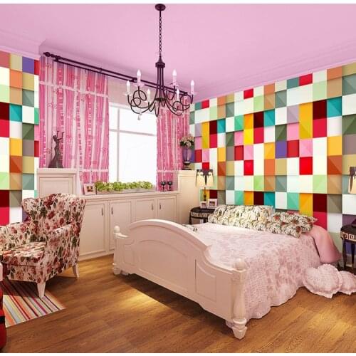5D/8D Colorful Plaid Lattice 3D Photo Mural Wallpaper for Kids Room 3d Wall Mural Wall paper 3d Papel Murals Home Decor