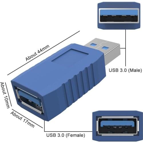 90 Degree USB 3.0 Type-A Male Female Vertical Left and Right Down Angle Adapter M / F Laptop Connector Blue