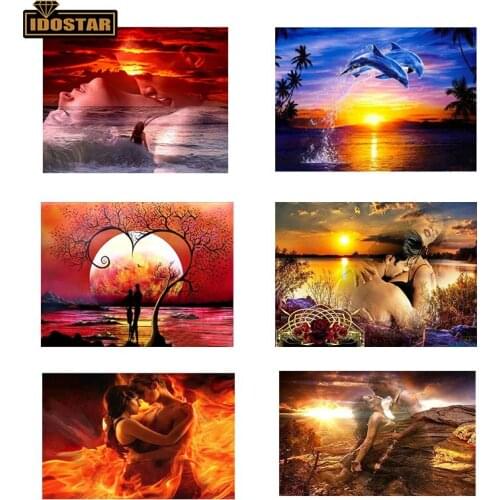 Diamond Painting Lovers Sunset Sea Cross-Stitch Diamond Embroidery Home Decor Mosaic Rhinestone Painting Picture Needlework
