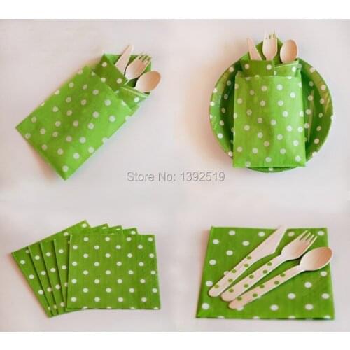 Free Shipping 400PCS Green Polka Dot Baby Shower Kids Party Paper Napkins Lovely Party Decoration Napkins
