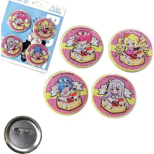 4pcs/set Re:Life in a different world from zero Emilia Rem Ram Beatrice Brooch Badge Pin Cosplay Accessories Pendants