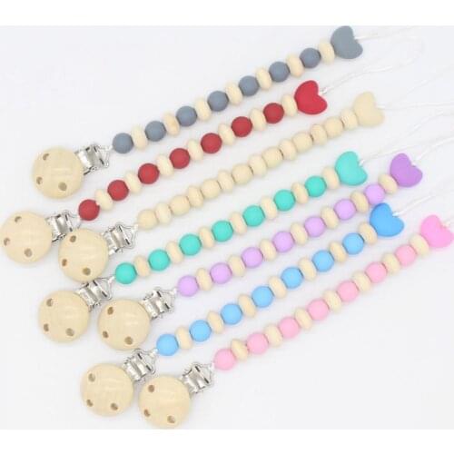 Baby Gifts for Baby Infant Chew Toys Accesories Anti-lost More Style Baby Pacifier Clips Safe Silicone Wood Bead Pacifier Chain