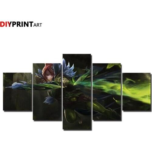 DOTA2 Lyralei Windranger 5 Panels Canvas Art Painting Pictures for Wall Decoration A1448