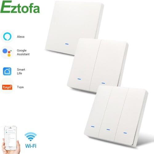 Eztofa WiFi Smart Push Button Wall Light Switches EU/UK AC 90v-250v Tuya Wireless Control Alexa Google Home Compatible
