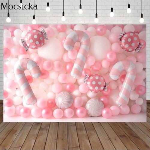 Sweet Candy Theme Newborn Girl Birthday Cake Smash Background Pink Balloon Wall Photography Backdrop Photo Studio Shoot Props