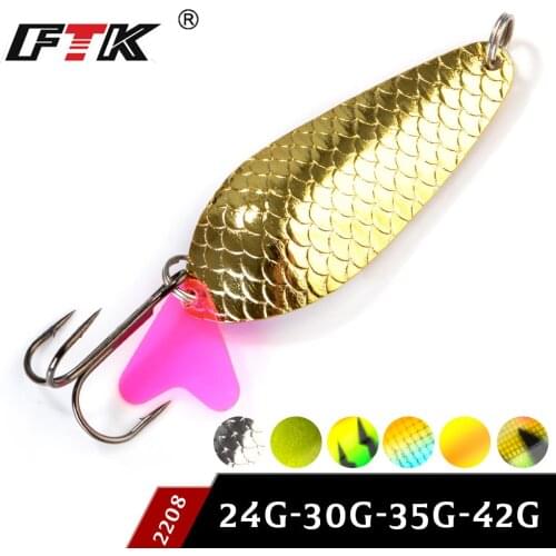 FTK new 1PC 24g 30g 35g 42g Spoon Fishing Lure With Hook Hard Fishing Spoon Lure Metal Jigging Lure Baits carp