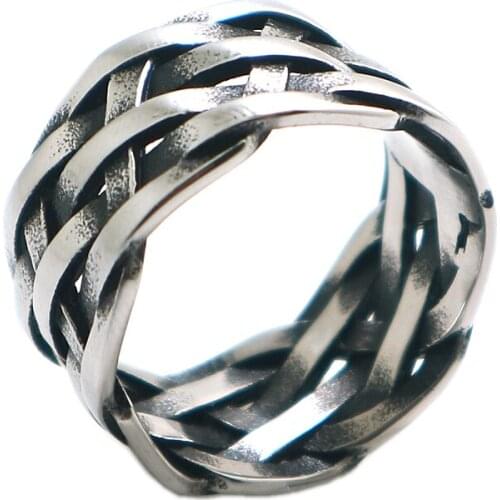 Unisex 316L Stainless Steel Newest Punk Gothic Simple Fashion Cool Weave Ring