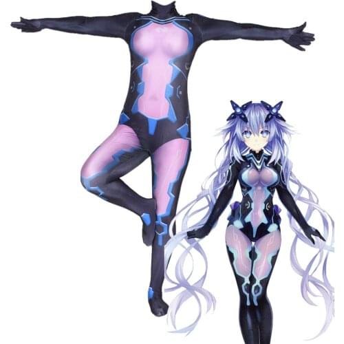 Neptunia Game Cosplay Jumpsuit Women Men Show Party Costume Zentai Fitness Outfit Zipper Bodysuit Anime Hyperdimension Choujigen