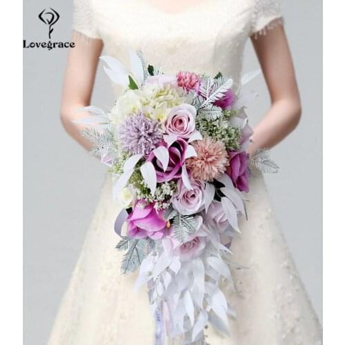 Lovegrace Bridal Wedding Bouquet Flower High Quality Artificial Flower Bouquet Silk Rose Hydrangea Wedding Waterfall Bouquets