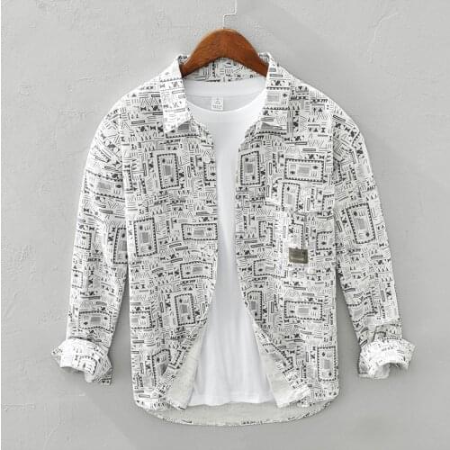 1313 Men Floral Shirts Loose Handsome Personality All-Match Campus Student Youthful Style Patchwork Long Sleeve Lapel Camicia