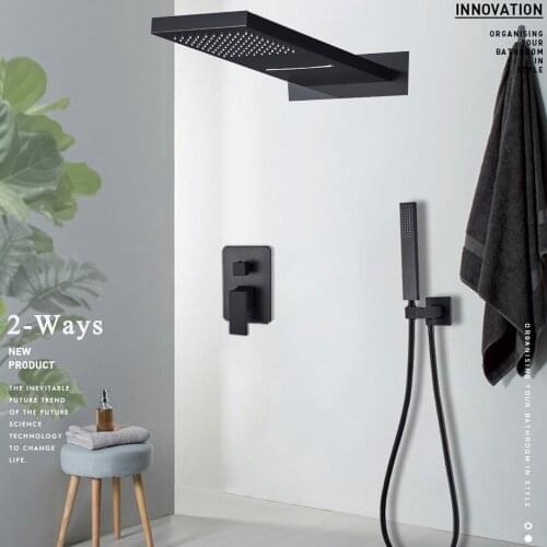 Black Shower Faucets Set Rain Waterfall Shower Head With 3-way Hot & Cold Water Mixer Tap Bath Shower Faucet